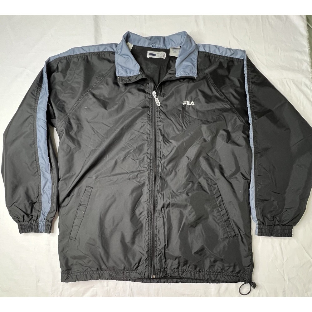 Fila Sport‎ Black & Blue Full Zip Athletic Track Jacket Windbreaker Mens Sz L
